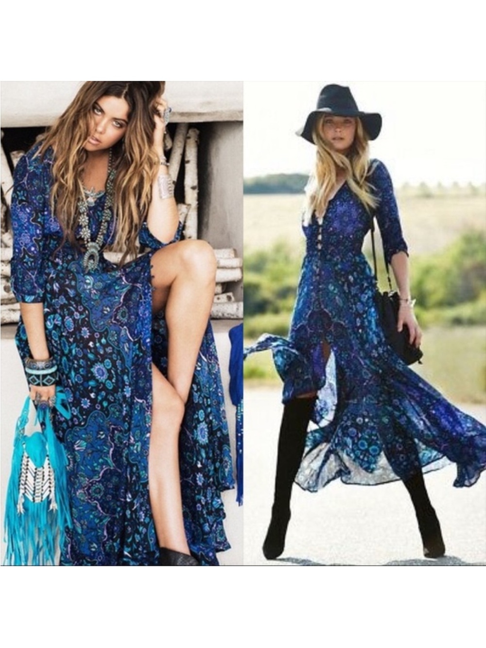 VINTAGE SPELL Size XS Kiss the Sky Dress Bluejay Maxi Gown Duster RARE